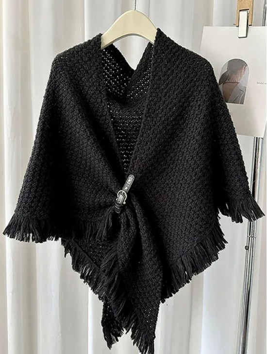 Knitted Cape w/ Buckle Detailing